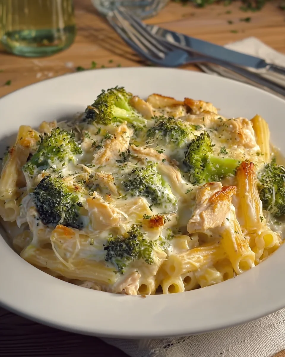 Cheesy Chicken Alfredo Broccoli Bake