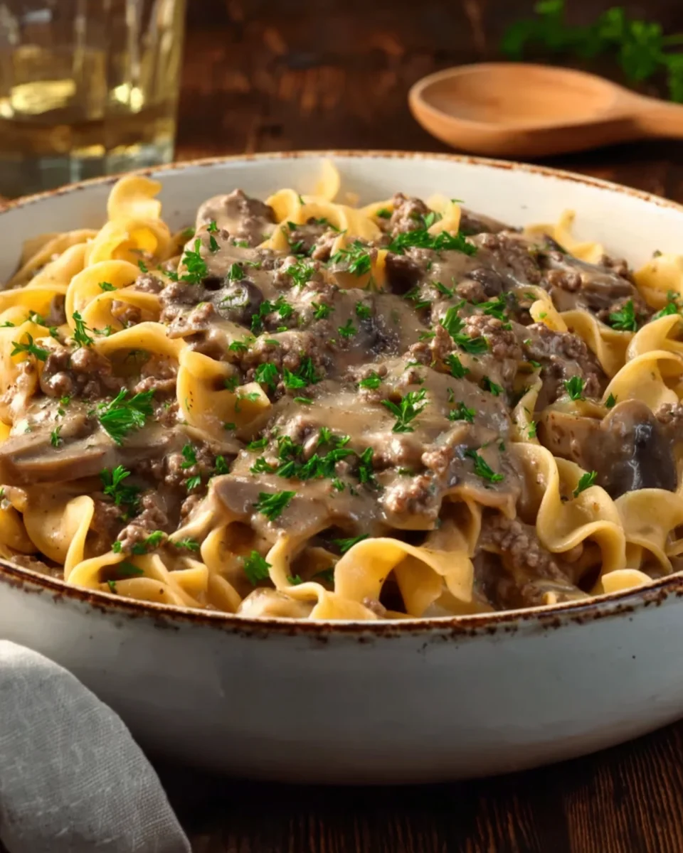 One Pan Ground Beef Stroganoff