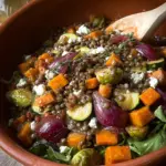 Roasted Veggie Lentil Salad with Maple-Mustard Dressing