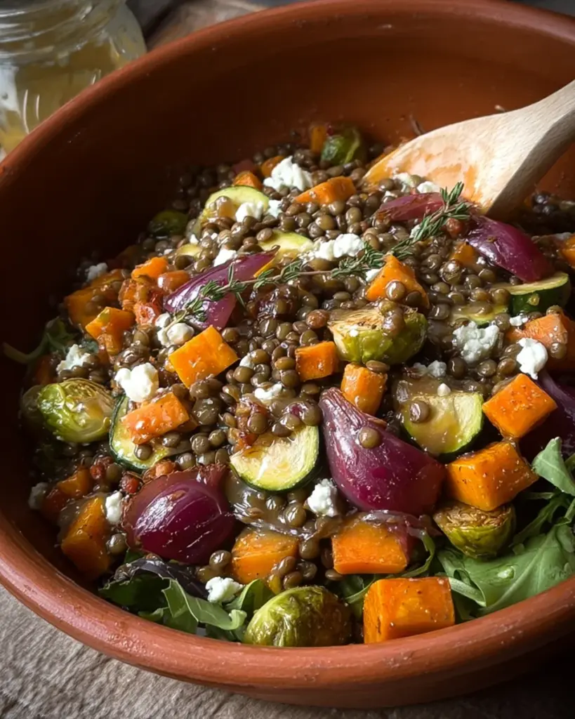 Roasted Veggie Lentil Salad with Maple-Mustard Dressing