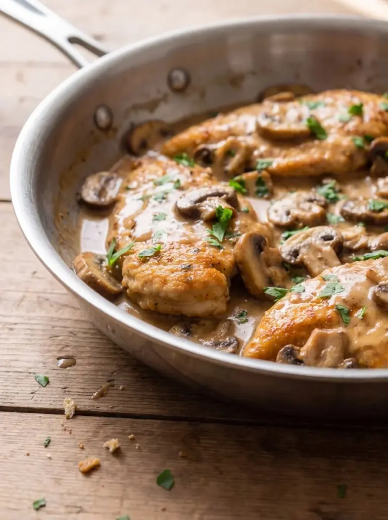 Skillet Chicken and Mushroom Wine Sauce