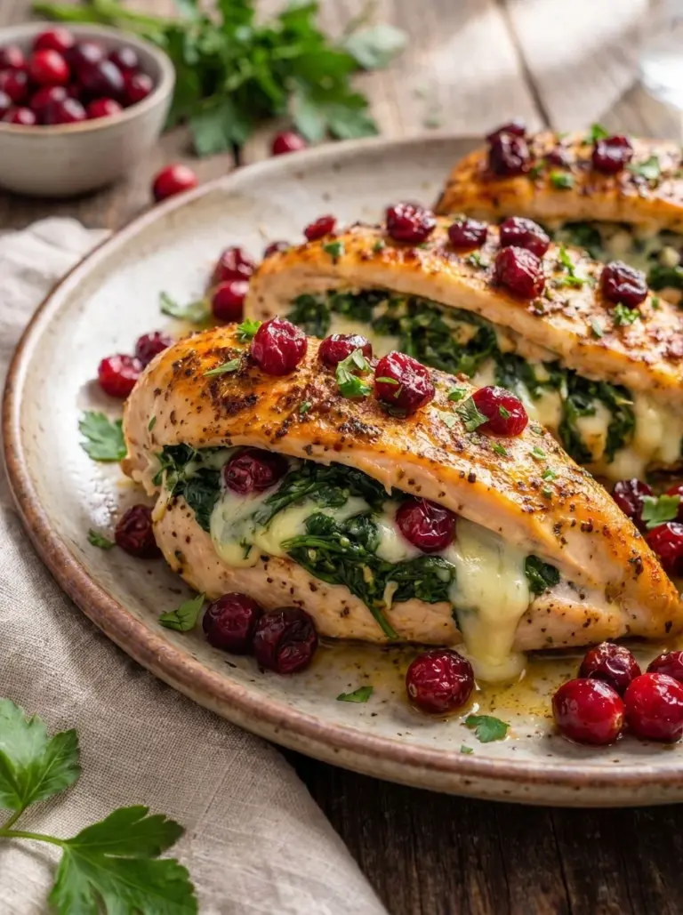 Cranberry Spinach Stuffed Chicken Breasts